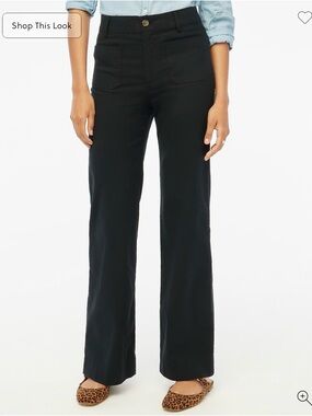 J. Crew Lizzie Black Wide Leg Pants, Cotton and Linen Blend, Size 30